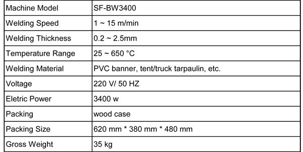 detailed specification of vinyl banner welding machine