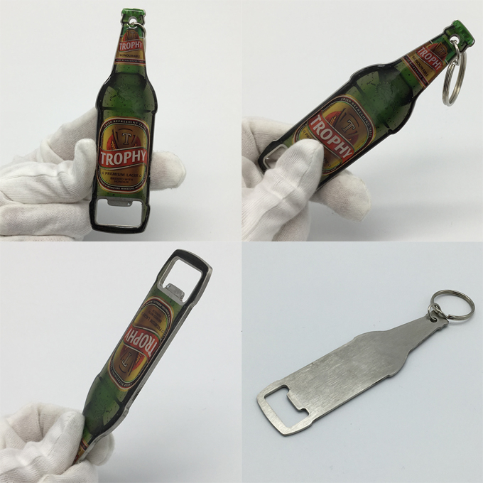 beer bottle shaped opener keychain