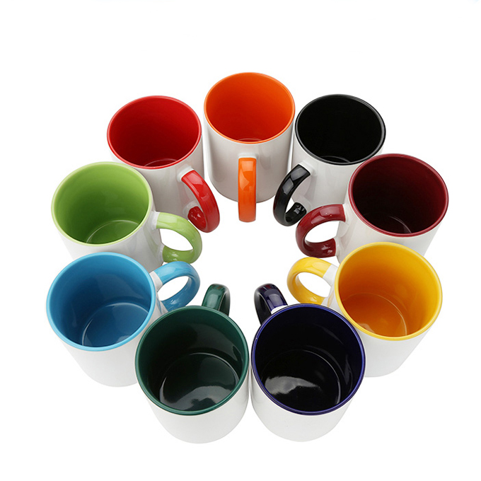 sublimation ceramic mug with colored handle